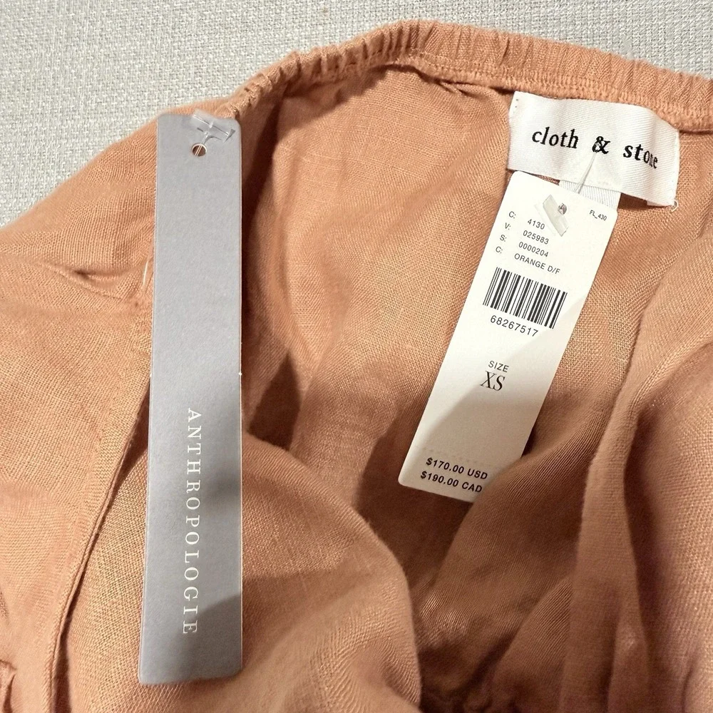 Anthropologie Cloth & Stone Linen Cross Halter Maxi Dress Size XS Orange Coastal - Picture 4 of 10